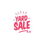 Bold pink text reading "Yard Sale" with decorative lines above and a curved arrow below, all on a plain white background.