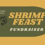A banner for the Elkridge Volunteer Fire Department Shrimp Feast Fundraiser, featuring shrimp illustrations and a red "21+" stamp, indicating the event is for adults ages 21 and over.